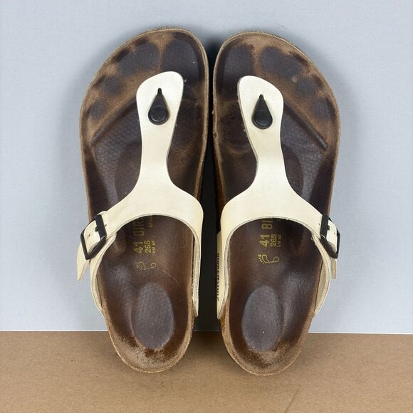 Birkenstock Gizeh Leather Toe Post Sandals Womens 10 Off White Cream Thong - Picture 5 of 9